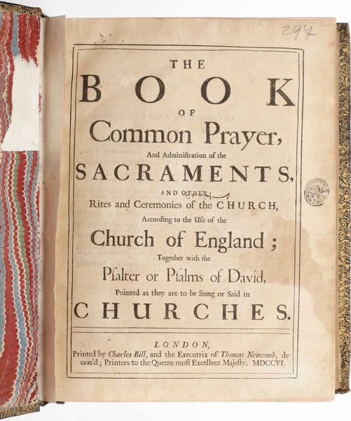 Protestantesimo anglicano - Bibbia The book of common prayer and administration of the sacraments and other rites and ceremonies of the church...London, Charles Bill, 1706.  - Asta Libri antichi e rari, Stampe, Vedute e Mappe - Associazione Nazionale - Case d'Asta italiane