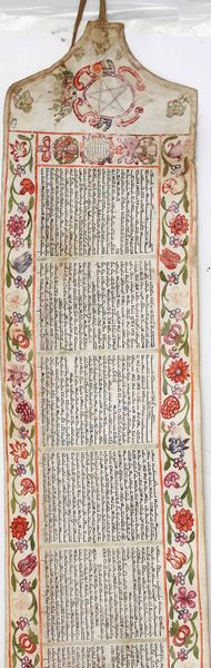 Ebraismo-rotolo manoscritto e decorato Meghilat Ester. Probabilmente Iraq, fine secolo XVIII- inizi secolo XIX  - Asta Libri antichi e rari, Stampe, Vedute e Mappe - Associazione Nazionale - Case d'Asta italiane
