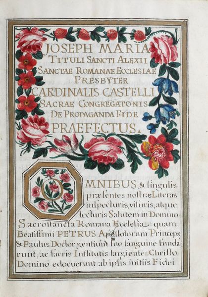 Roma- Manocritto pergamenaceo secolo XVIII Laurea in teologia o diploma di nomina... Roma (papa Clemente XIV), 1769 (Joseph Maria tituli sancti alexii sanctae romanae ecclesiae presbyter cardinalis Castelli sacrae congregationis de propaganda fide praefectus).  - Asta Libri antichi e rari, Stampe, Vedute e Mappe - Associazione Nazionale - Case d'Asta italiane