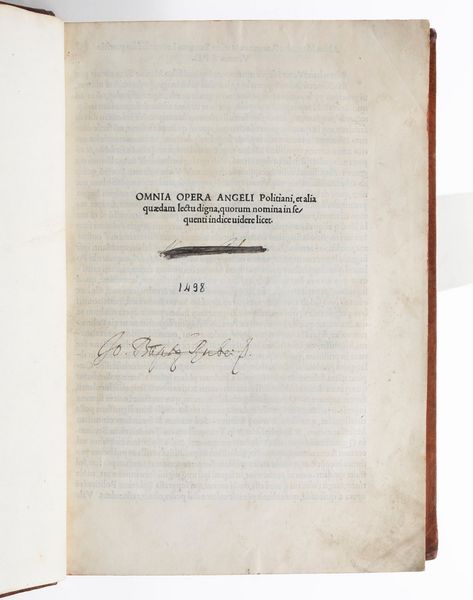 Poliziano Angelo : Poliziano Angelo Omnia opera Angeli Politiani...Venezia, Aldus,1498  - Asta Libri antichi e rari, Stampe, Vedute e Mappe - Associazione Nazionale - Case d'Asta italiane