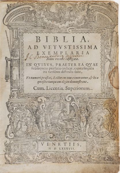 Bibbia latina figurata Biblia ad vetustissima exemplaria nunc recens castigata...Venetiis, (Hieronymus Polus), 1587.  - Asta Libri antichi e rari, Stampe, Vedute e Mappe - Associazione Nazionale - Case d'Asta italiane
