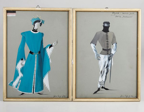 Pierluigi Pizzi : Pierluigi Pizzi. Bozzetti teatrali per i costumi di scena del del Re Lear  - Asta Libri antichi e rari, Stampe, Vedute e Mappe - Associazione Nazionale - Case d'Asta italiane