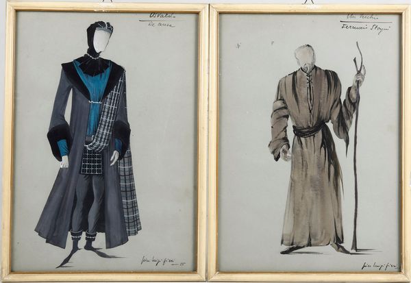 Pierluigi Pizzi : Pierluigi Pizzi. Bozzetti teatrali per i costumi di scena del del Re Lear  - Asta Libri antichi e rari, Stampe, Vedute e Mappe - Associazione Nazionale - Case d'Asta italiane