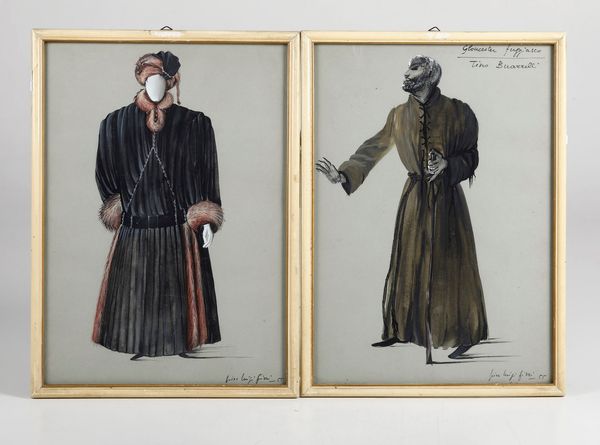 Pierluigi Pizzi : Pierluigi Pizzi. Bozzetti teatrali per i costumi di scena del del Re Lear  - Asta Libri antichi e rari, Stampe, Vedute e Mappe - Associazione Nazionale - Case d'Asta italiane