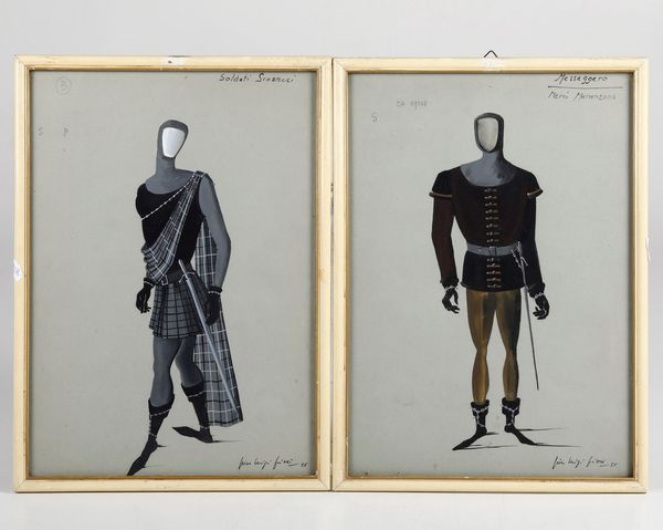 Pierluigi Pizzi : Pierluigi Pizzi. Bozzetti teatrali per i costumi di scena del del Re Lear  - Asta Libri antichi e rari, Stampe, Vedute e Mappe - Associazione Nazionale - Case d'Asta italiane