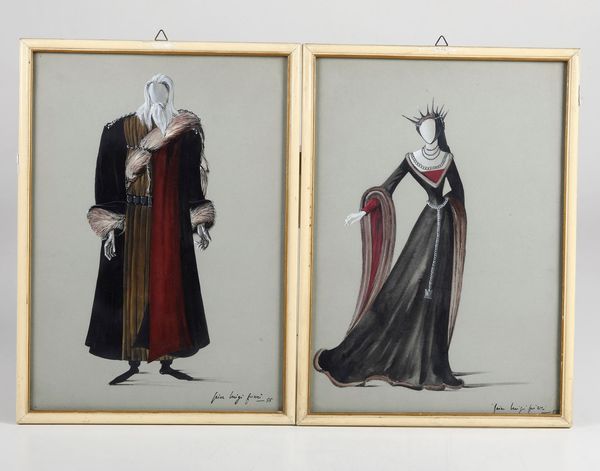 Pierluigi Pizzi : Pierluigi Pizzi. Bozzetti teatrali per i costumi di scena del del Re Lear  - Asta Libri antichi e rari, Stampe, Vedute e Mappe - Associazione Nazionale - Case d'Asta italiane