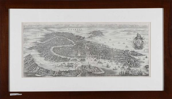 Merian, Matthäus (1593-1650). Venetia. Pianta prospettica della città incisa da Matthaeus Merian e pubblicata per la prima volta nel Theatrum Europaeum...Francoforte, 1635  - Asta Libri antichi e rari, Stampe, Vedute e Mappe - Associazione Nazionale - Case d'Asta italiane
