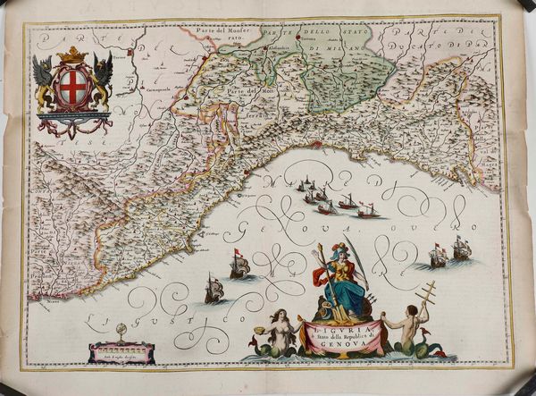 Genova - Liguria 4 carte topografiche della Liguria ed una veduta di Genova, secolo XVII-XVIII  - Asta Libri antichi e rari, Stampe, Vedute e Mappe - Associazione Nazionale - Case d'Asta italiane
