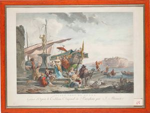 Nicolaes Berchem, copia da - Ancien port de Gnes grave d'opres le tableau original berghem par J. Aliamet...  Parigi,1766 ca