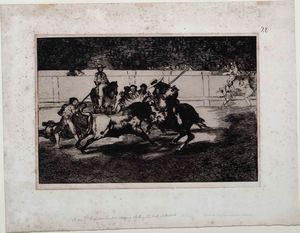 Francisco Goya - Goya Francisco  (Fuendetodos, 1746  Bordeaux, 1828) E esforzado rendon picando un toro
