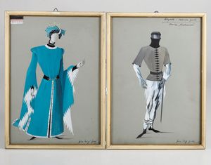 Pierluigi Pizzi : Pierluigi Pizzi. Bozzetti teatrali per i costumi di scena del del Re Lear  - Asta Libri antichi e rari, Stampe, Vedute e Mappe - Associazione Nazionale - Case d'Asta italiane