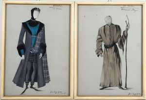 Pierluigi Pizzi : Pierluigi Pizzi. Bozzetti teatrali per i costumi di scena del del Re Lear  - Asta Libri antichi e rari, Stampe, Vedute e Mappe - Associazione Nazionale - Case d'Asta italiane