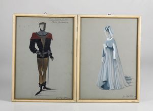 Pierluigi Pizzi : Pierluigi Pizzi. Bozzetti teatrali per i costumi di scena del del Re Lear  - Asta Libri antichi e rari, Stampe, Vedute e Mappe - Associazione Nazionale - Case d'Asta italiane