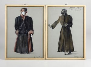 Pierluigi Pizzi : Pierluigi Pizzi. Bozzetti teatrali per i costumi di scena del del Re Lear  - Asta Libri antichi e rari, Stampe, Vedute e Mappe - Associazione Nazionale - Case d'Asta italiane