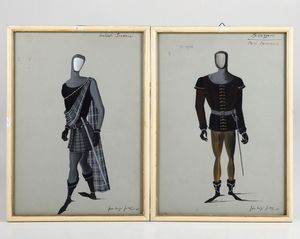 Pierluigi Pizzi : Pierluigi Pizzi. Bozzetti teatrali per i costumi di scena del del Re Lear  - Asta Libri antichi e rari, Stampe, Vedute e Mappe - Associazione Nazionale - Case d'Asta italiane