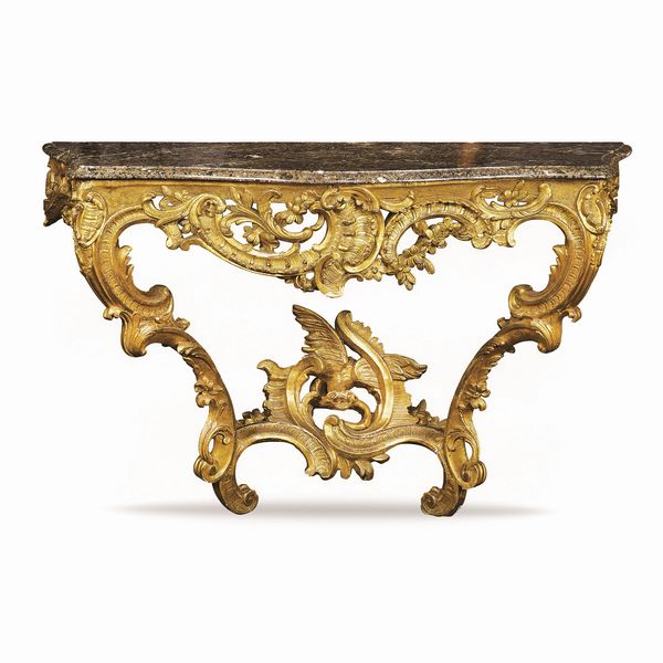 Console da parete in legno dorato e intagliato  - Asta Arredi Sculture Oggetti D'Arte I Web Only - Associazione Nazionale - Case d'Asta italiane