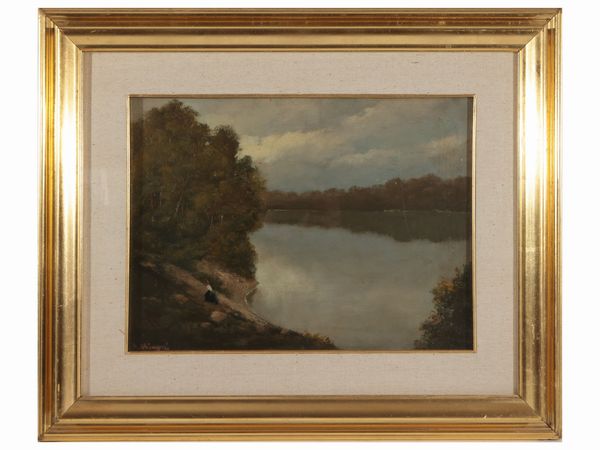 Giovanni Mingozzi : Paesaggio fluviale con contadina  - Asta Arte Moderna e Contemporanea - Associazione Nazionale - Case d'Asta italiane