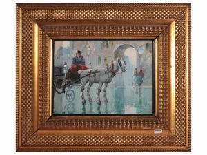 Giuseppe Rondello - Scorcio di citt con carrozza