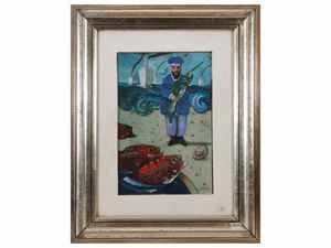 Antonio Possenti - Paesaggio marino con pescatore
