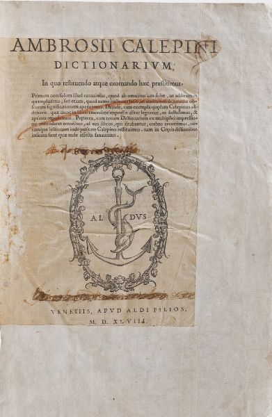 Ambrogio Calepio F. Ambrosii Calepini Bergomensis. Dictionarium septem linguarum... Venezia, Giovanni Battista Brigna 1673  - Asta Libri Antichi - Associazione Nazionale - Case d'Asta italiane