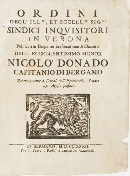 Bergamo-Edizioni di interesse bergamasco 9 opere di interesse bergamasco o stampate a Bergamo  - Asta Libri Antichi - Associazione Nazionale - Case d'Asta italiane