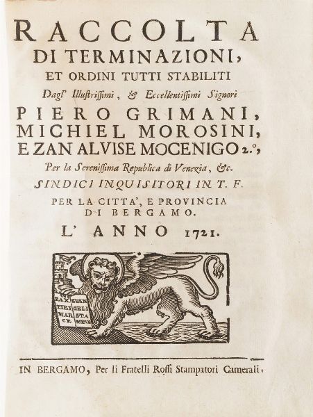 Bergamo-Edizioni di interesse bergamasco 9 opere di interesse bergamasco o stampate a Bergamo  - Asta Libri Antichi - Associazione Nazionale - Case d'Asta italiane