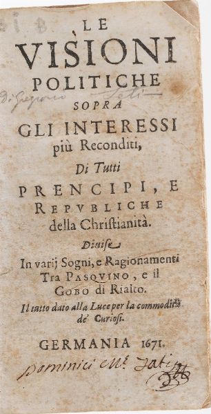 Sgualdi Vincenzo Repubblica di Lesbo ovvero della ragione di stato...Bologna,Heredi del Benacci, 1646  - Asta Libri Antichi - Associazione Nazionale - Case d'Asta italiane
