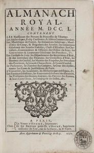 AUTORI VARI : Autori Vari Almanach Royal anne 1750...A Paris, La veuve dHoury et le Breton  - Asta Libri Antichi - Associazione Nazionale - Case d'Asta italiane