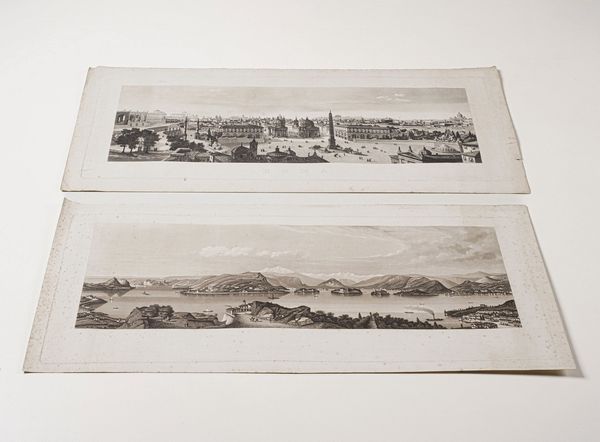 Roma - Lago Maggiore Due grandi vedute incise all'acquatinta raffiguranti Roma e uno scorcio di lago (presumibilmente lago maggiore). Senza indicazione tipografica, met secolo XVIII.<BR>  - Asta Stampe, Vedute e Carte Geografiche - Associazione Nazionale - Case d'Asta italiane