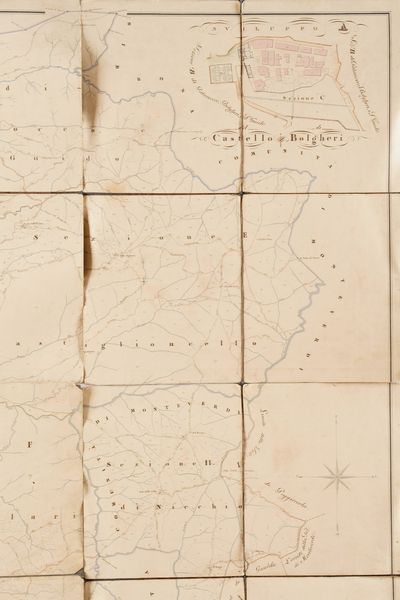 Grande pianta di Cabreo 9 fogli relativa alle tenute di Bolgheri, Catagneto e Castiglioncello.  - Asta Stampe, Vedute e Carte Geografiche - Associazione Nazionale - Case d'Asta italiane