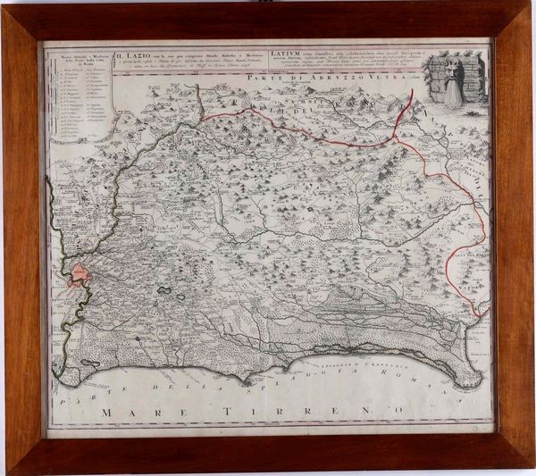 Heredi Homann Il Lazio con le sue pi� cospicue strade antiche  moderne... data in luce da Domenico de Rossi, in anno 1696 ( ma edizione Homann, 1745 )  - Asta Stampe, Vedute e Carte Geografiche - Associazione Nazionale - Case d'Asta italiane