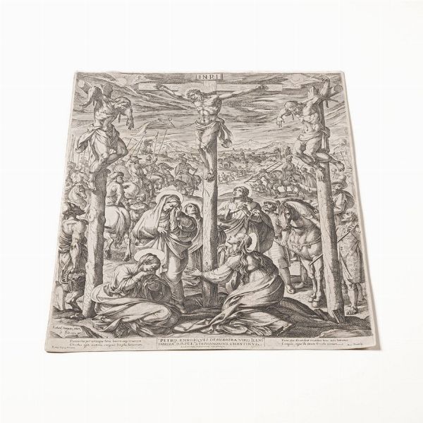 Tempesta Antonio (Firenze, 1555  Roma, 5 agosto 1630) Crocifissione, Roma, 1612, Apud Petrum Stephanonium cum privilegio.  - Asta Stampe, Vedute e Carte Geografiche - Associazione Nazionale - Case d'Asta italiane