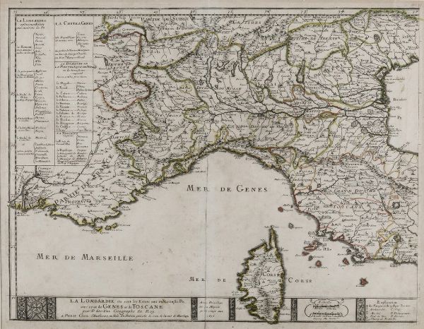 Pierre Du Val. La Lombardie ou sont les estats aux environs su Po, avec ceux de Genes et de Toscane... Par P. Du Val, 1676.  - Asta Stampe, Vedute e Carte Geografiche - Associazione Nazionale - Case d'Asta italiane