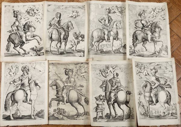 Andreus et Paulus de Abbiatis stampe raffiguranti uomini a cavallo  - Asta Stampe, Vedute e Carte Geografiche - Associazione Nazionale - Case d'Asta italiane