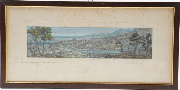Genova-Acquarello o tempera Veduta della citt� di Genova ripresa dalle colline di Albaro. Genova, 1842  - Asta Stampe, Vedute e Carte Geografiche - Associazione Nazionale - Case d'Asta italiane