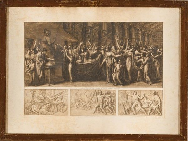 Luigi Ademolli Ricerca degli estinti Greci e Troiani - Offerta a Pallade fatta da Ecuba e dalle donne troiane... Italia, (1790-1795)  - Asta Stampe, Vedute e Carte Geografiche - Associazione Nazionale - Case d'Asta italiane