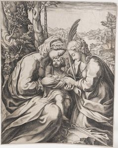 Ghisi Giorgio, Mantova (1520-1582) Matrimonio mistico di Santa Caterina (1575)  - Asta Stampe, Vedute e Carte Geografiche - Associazione Nazionale - Case d'Asta italiane