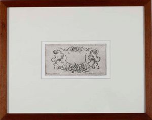 François Collignon - Acquaforte originale , firmata in lastra. De Vesme-Massar 1149 III/IV; mm 80 x 160 Capriccio con una maschera, 1646