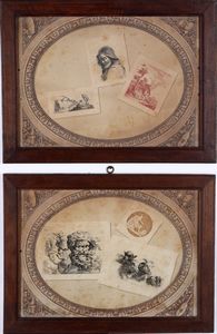 Francesco Londonio - Londonio Francesco Composizione di tre incisione calcografiche entro cornice incisa con motivi neoclassici... Milano, fine sec. XVIII- inizi sec. XIX