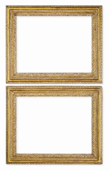 Coppia di cornici in legno intagliato e dorato Roma XVII secolo  - Asta Cornici Antiche - Associazione Nazionale - Case d'Asta italiane