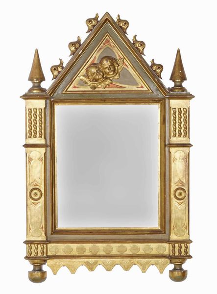 Cornice a tabernacolo in legno intagliato, laccato e dorato. XIX secolo  - Asta Cornici Antiche - Associazione Nazionale - Case d'Asta italiane