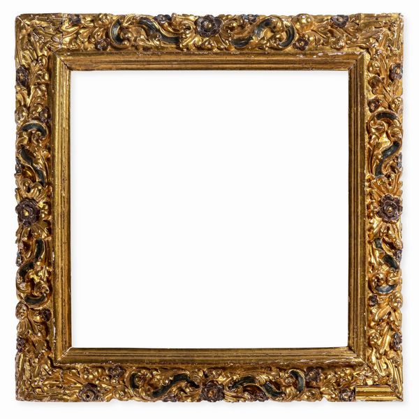 Cornice intagliata dorata e laccata, Italia settentrionale XVII secolo  - Asta Cornici Antiche - Associazione Nazionale - Case d'Asta italiane