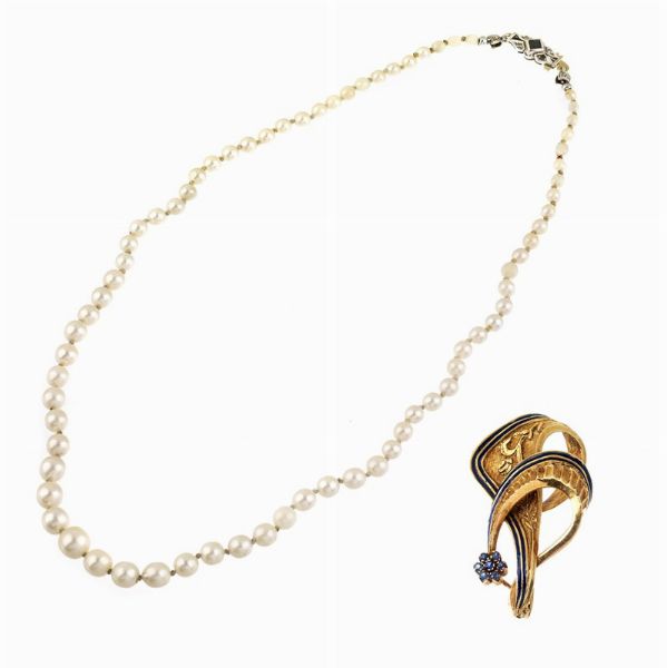 COLLANA DI PERLE CON SPILLA  - Asta GIOIELLI - Associazione Nazionale - Case d'Asta italiane