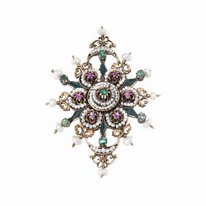 GERARDO SACCO PENDENTE A FORMA DI CROCE CON SPILLA  - Asta GIOIELLI - Associazione Nazionale - Case d'Asta italiane