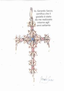 GERARDO SACCO PENDENTE A FORMA DI CROCE CON SPILLA  - Asta GIOIELLI - Associazione Nazionale - Case d'Asta italiane