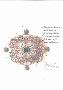 GERARDO SACCO DUE SPILLE CON PERLE E PIETRE DI COLORE  - Asta GIOIELLI - Associazione Nazionale - Case d'Asta italiane