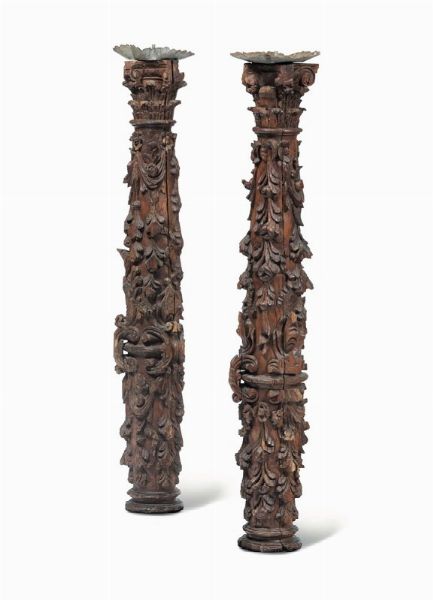 Coppia di colonne in legno intagliato, XIX-XX secolo  - Asta Una Nobile Dimora Fiorentina - Associazione Nazionale - Case d'Asta italiane