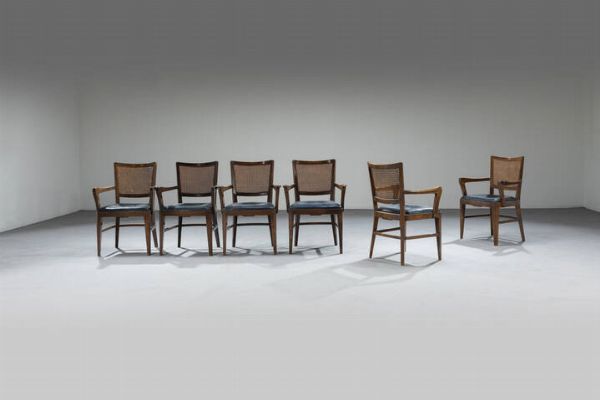 PRODUZIONE ITALIANA : Lotto di sei sedute con braccioli  - Asta Design - Associazione Nazionale - Case d'Asta italiane