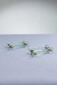 CRISTAL ART - Coppia di maniglie Vetro e particolari in ottone.  Anni 50 cm 25x12x6