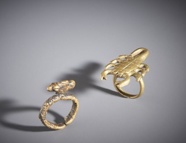 Lobi - Burkina Faso/Costa d'Avorio : Nello stile di Lotto composto da due anelli in bronzo con camaleonte e scorpione  - Asta Asta 444 | AFRICA, OCEANIA E AMERICHE - ARTIGIANATO AFRICANO: VARI COMMITTENTI E SELEZIONE DALLA COLLEZIONE BARTOLOMUCCI Online - Associazione Nazionale - Case d'Asta italiane